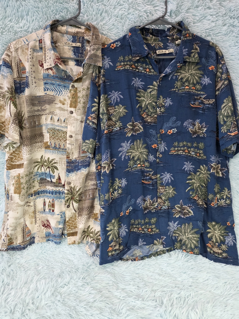 2 Batik Bay Men’s Tropical Hawaiian Button Down Shirt Palm Tree Size XXL
